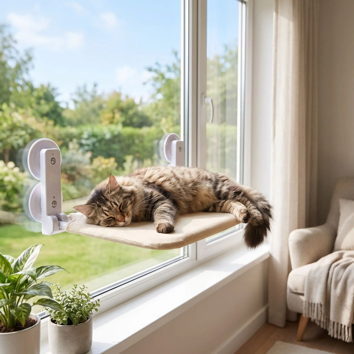 chat confortablement allongé sur le hamac pour chat