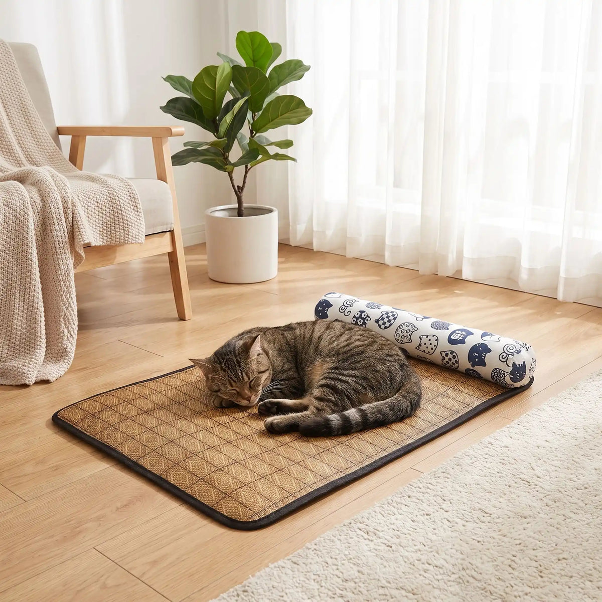 chat entrain de se reposer sur son tapis