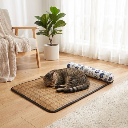 chat entrain de se reposer sur son tapis