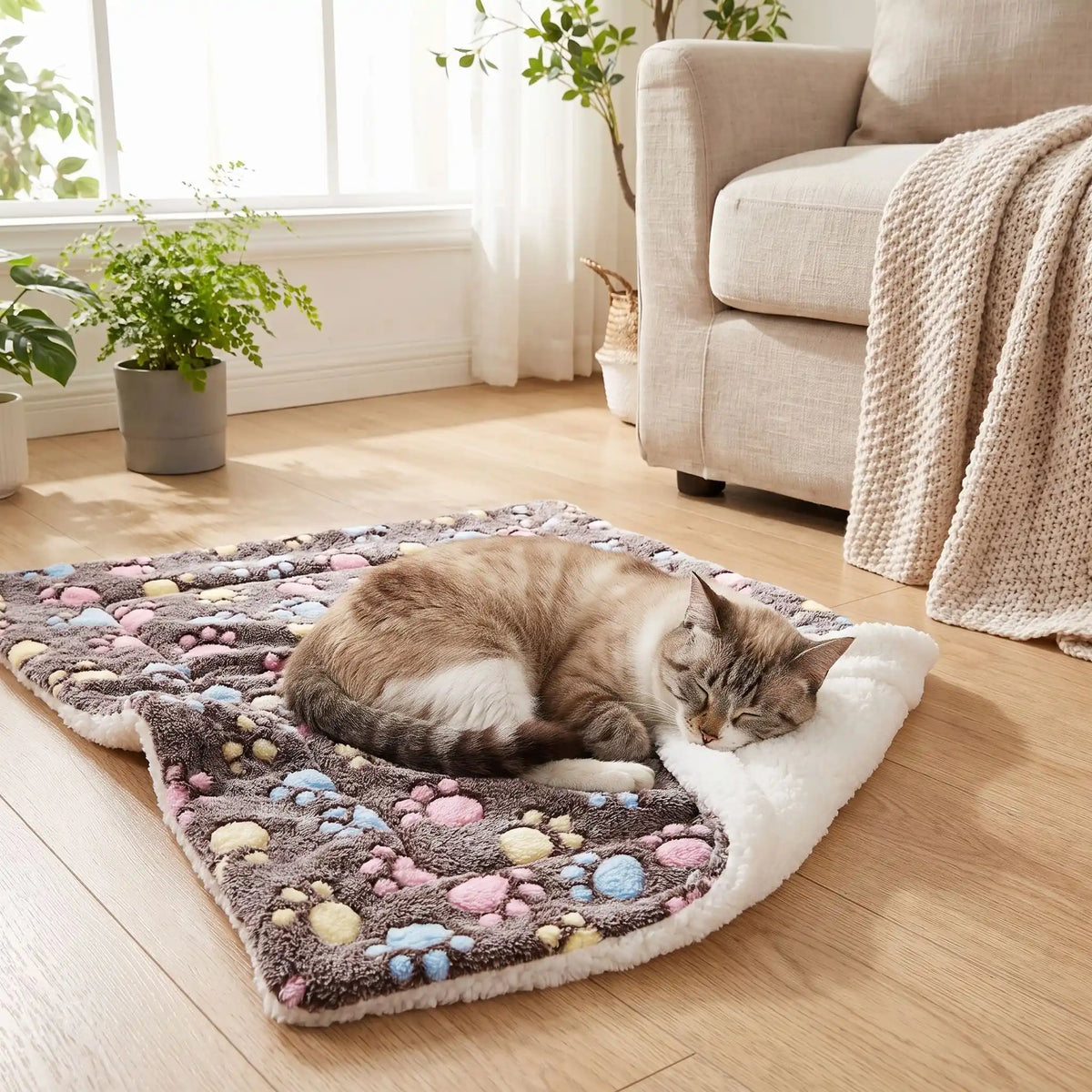 chat marron dort paisiblement sur son lit pour chat