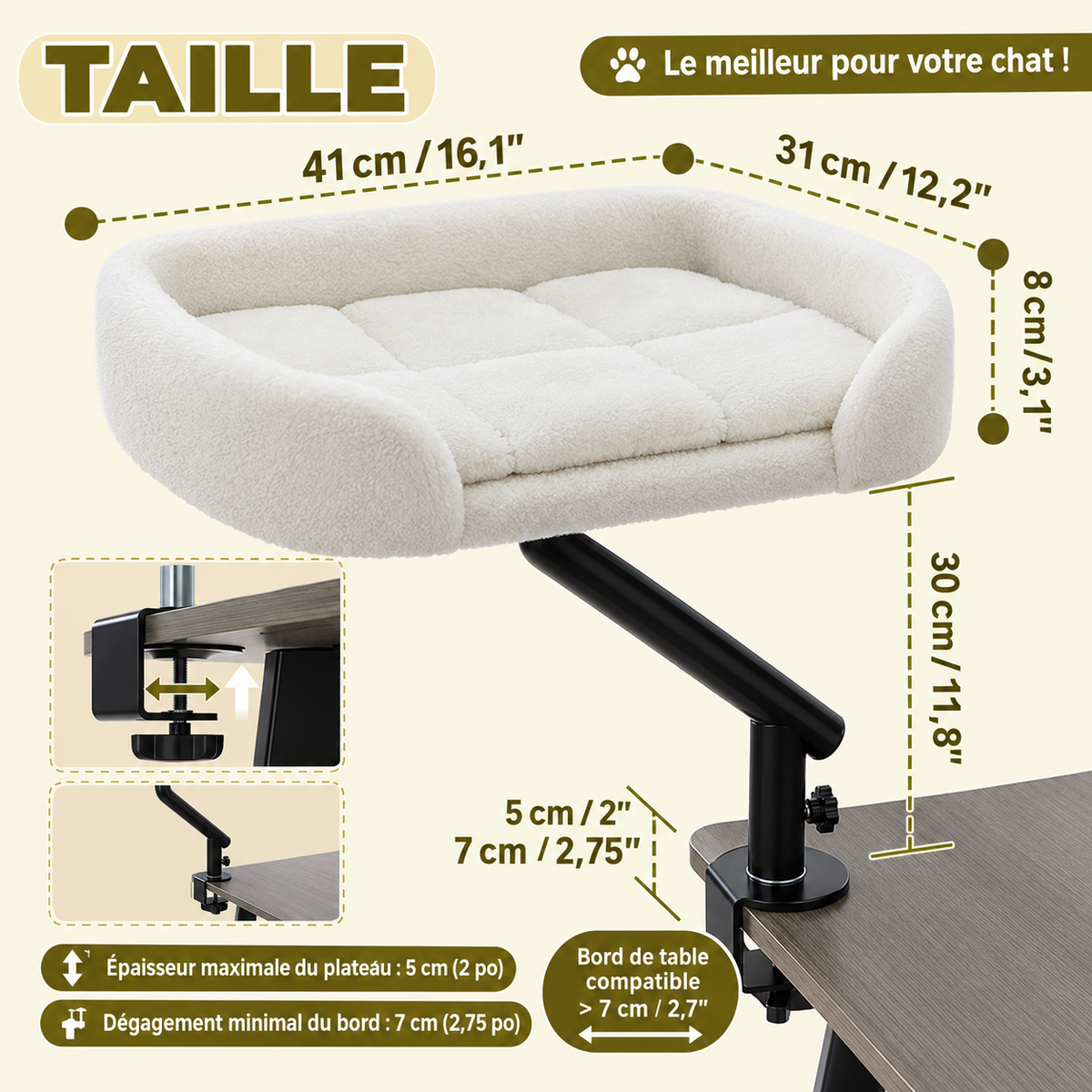 guide taille hamac pour chat bureau beige
