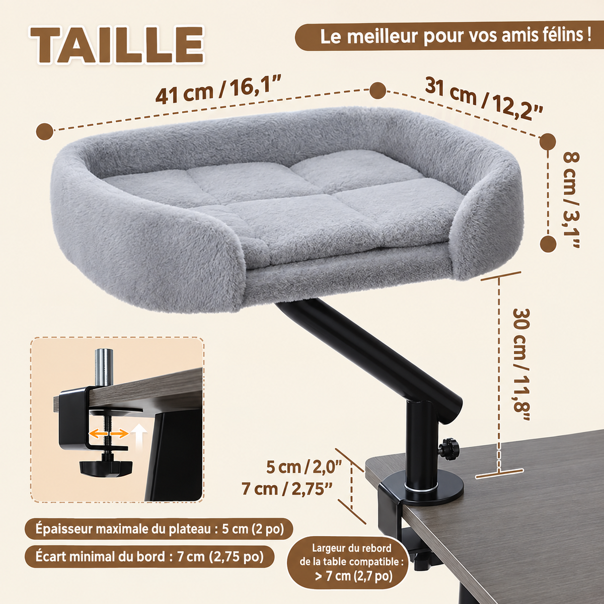 guide taille hamac pour chat bureau gris