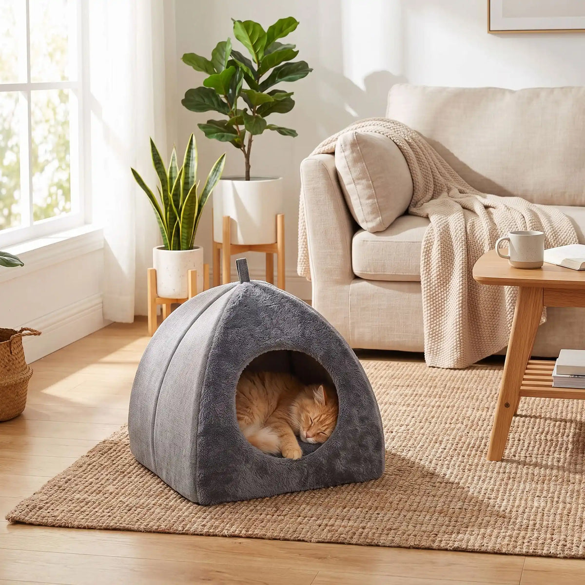 le chat dort dans la niche pour chat