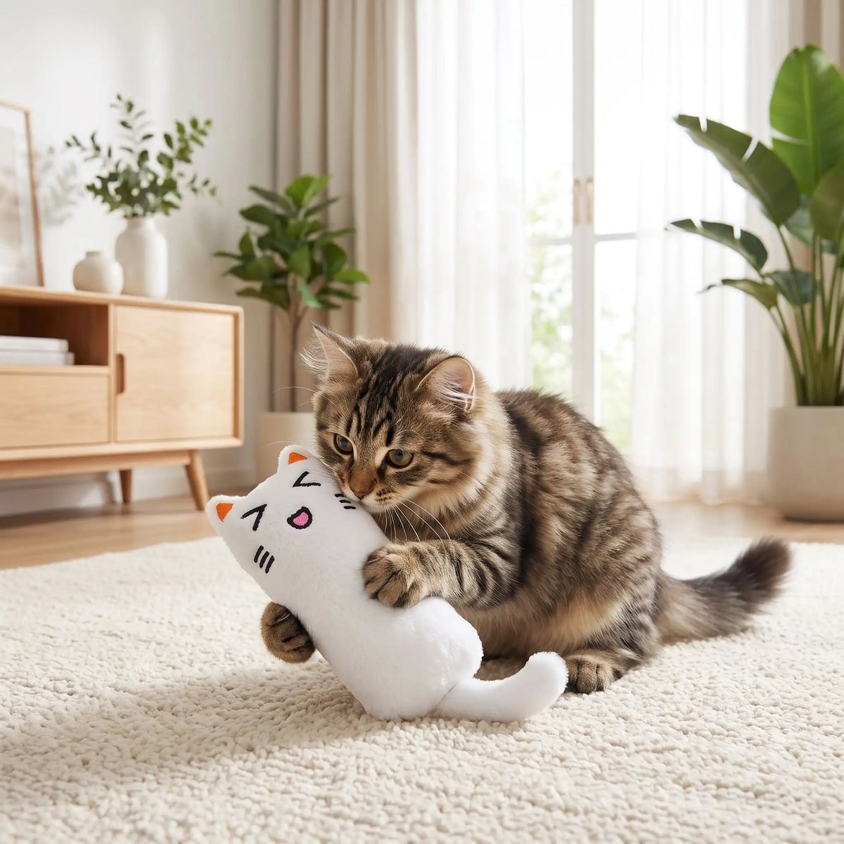 le chat joue avec doudou