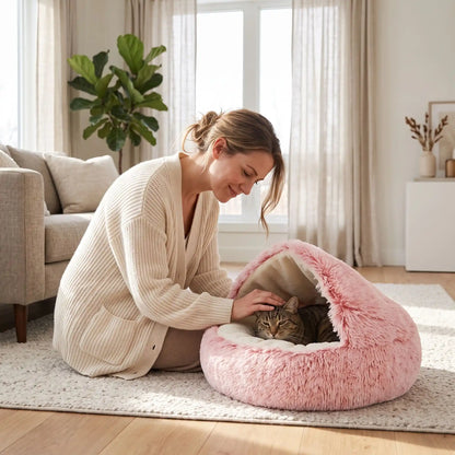 maman entrain de caresser son chat