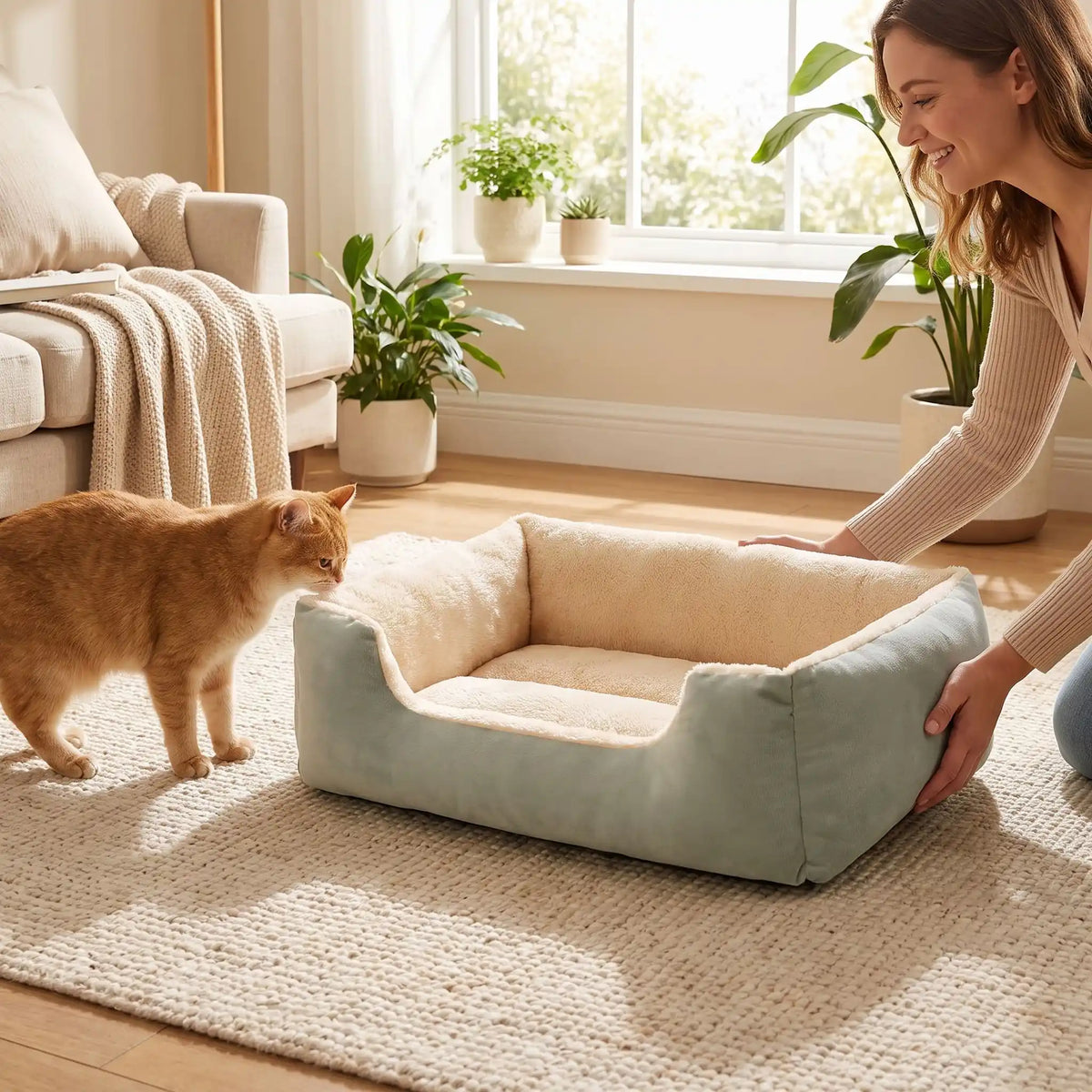maman installe panier vert pour chat