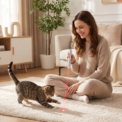 maman joue avec le chat avec le laser