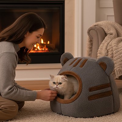 Niche pour Chat maman caresse chat