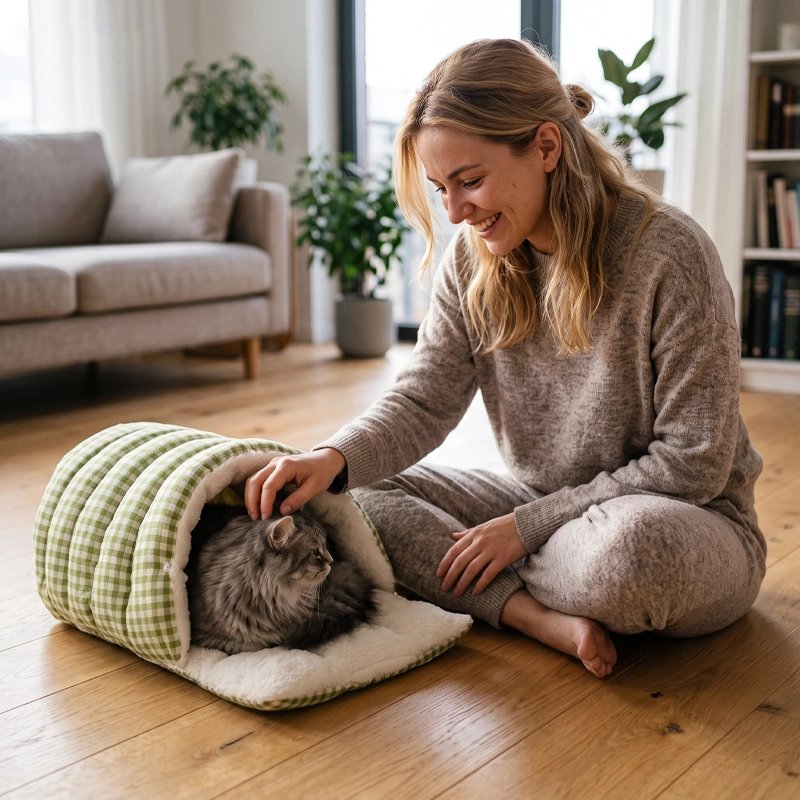 Panier pour Chat maman caresse chat