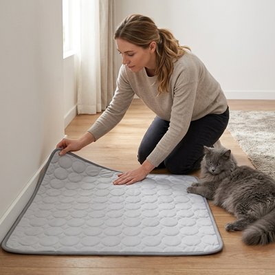 Tapis rafraichissant Chat maman installe le tapis