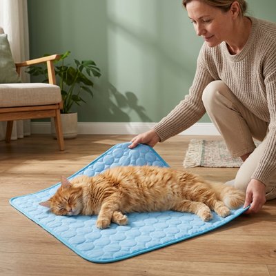 Tapis rafraichissant Chat roux qui dort